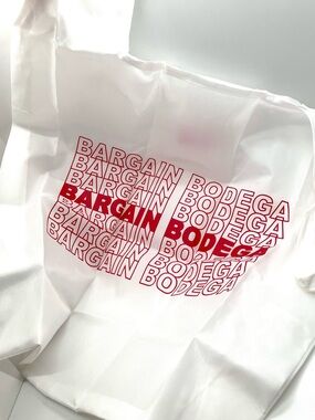 CJ Hendry Bargain Bodega White Fold-up Reusable Shop Tote Bag, Limited Edition